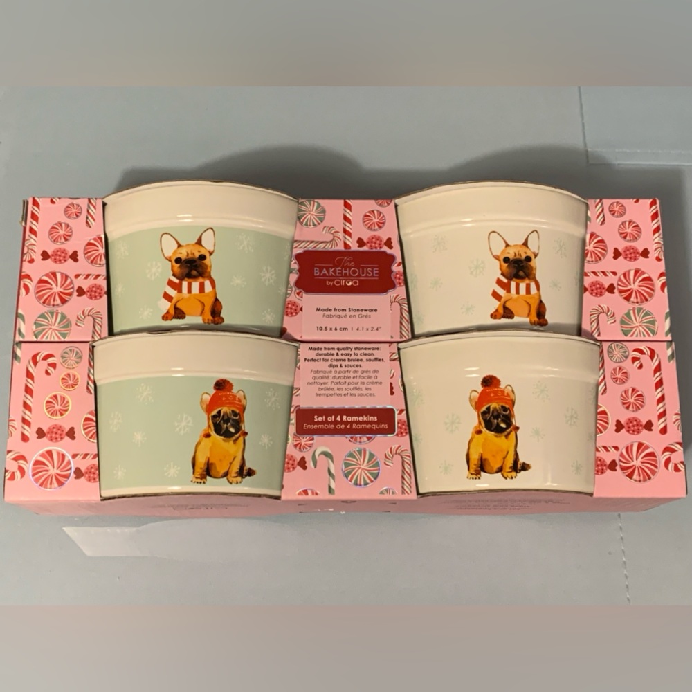 CIROA the Bakehouse Ramekins Christmas Puppy Dogs Set of 4